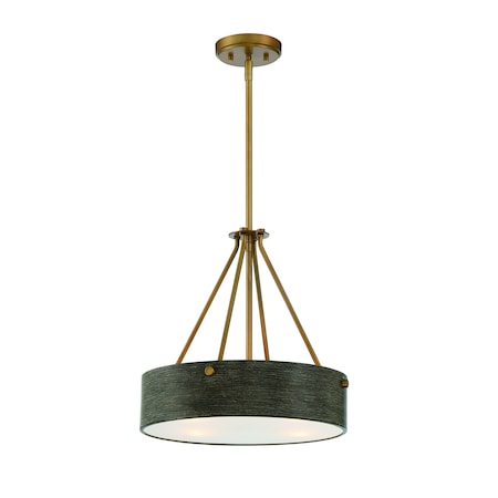 Designers Fountain Erba 60 Watt 3 Light Old Satin Brass Pendant with Grey Wood Shade D228M-16P-OSB